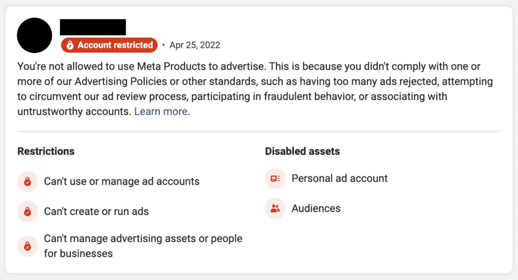 Facebook banned ads