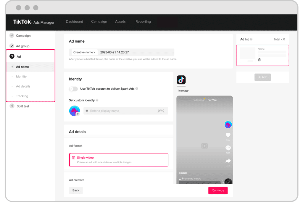 วิธียิงแอด TikTok - Ad Group - Split Case