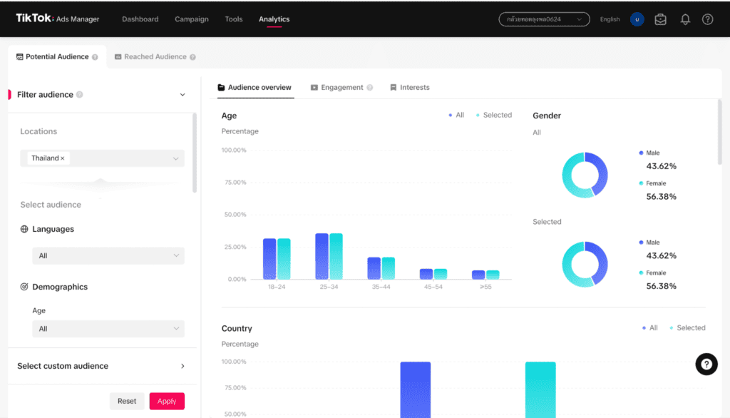 วิธียิงแอด TikTok - สร้างแคมเปญ - Audience Insights