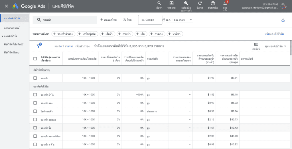 สร้างโฆษณา Google Ads - Google Keyword Planner