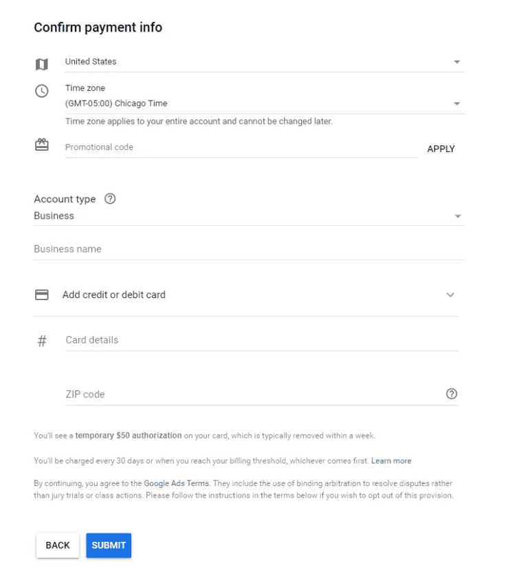 สร้างโฆษณา Google Ads - ตั้งค่าการจ่ายเงิน