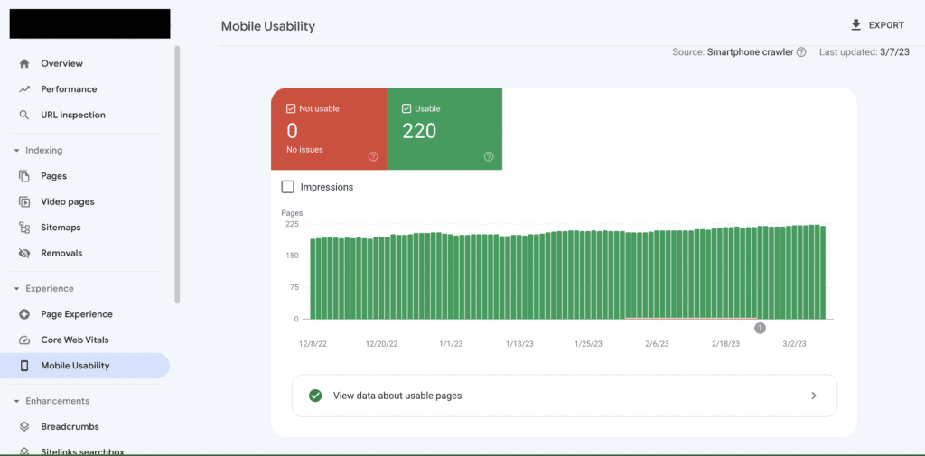 Google Search Console - Mobile Usability