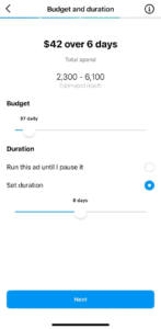 Instagram Ads  - กำหนดงบโฆษณา