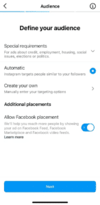 Instagram Ads - เลือก Audience