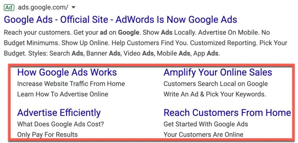 Google Sitelinks - Paid Sitelinks
