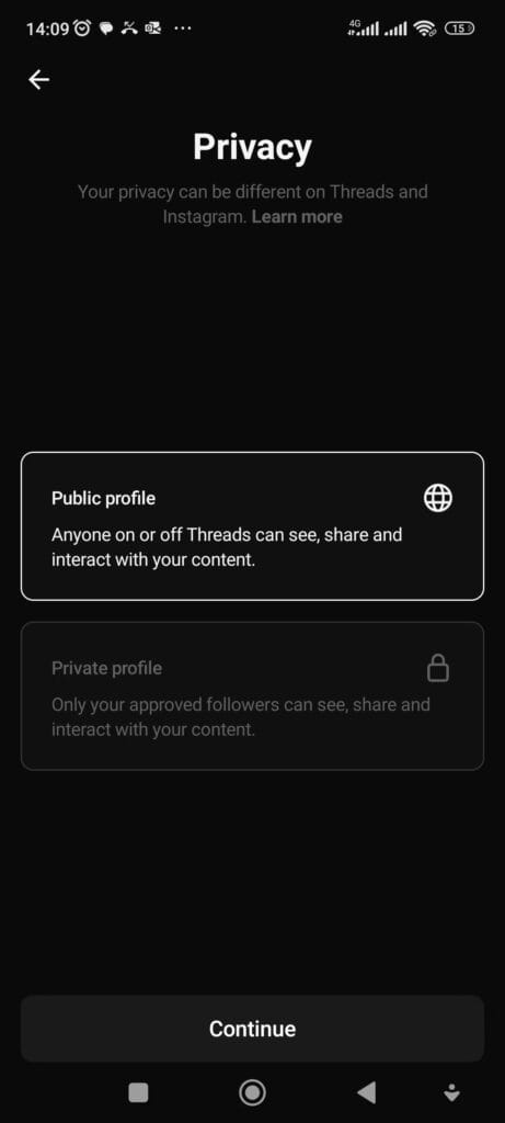 ลงทะเบียน Threads - Privacy