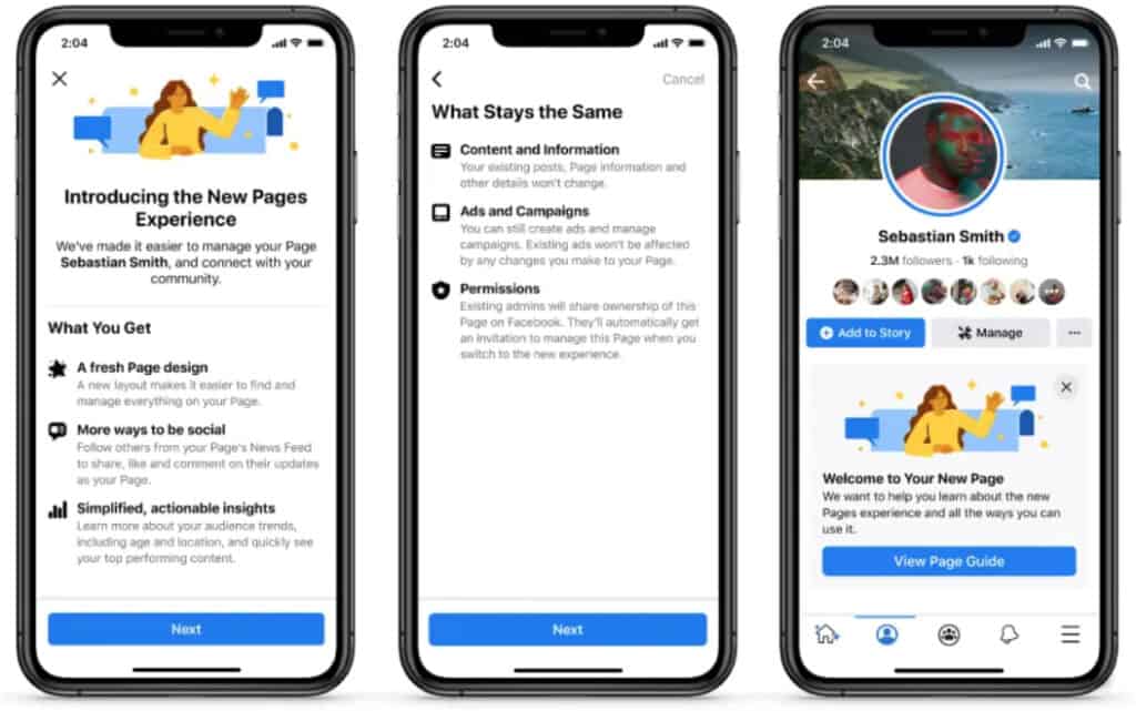 Facebook New Page Experience