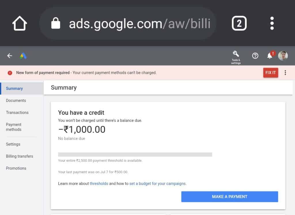 ชำระเงินบน Google Ads
