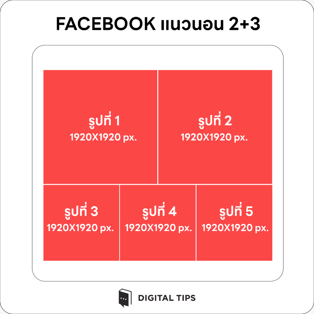 ขนาดรูป Facebook หลายรูปแนวนอน แบบ 2+3