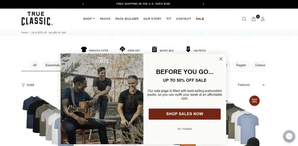 โฆษณา Pop-ups เชิญชวนให้ซื้อสินค้าด้วยส่วนลด 50%